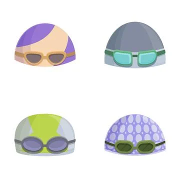 Set of cartoon pilot helmets with goggles Stock Illustration