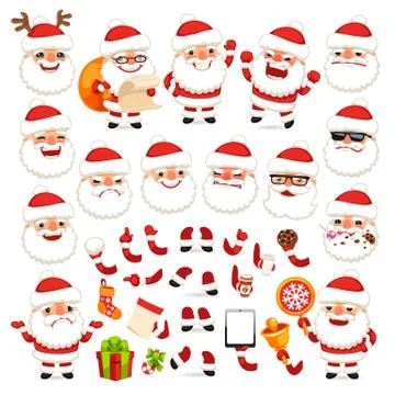 Set of cartoon santa claus for your christmas design or animation Stock Illustration