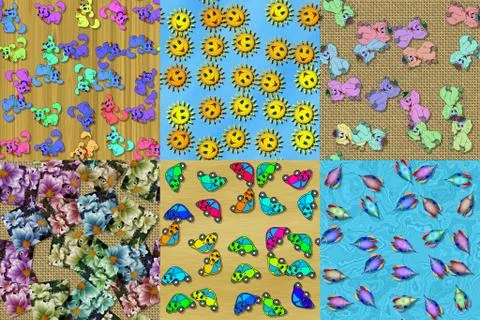 Set of cartoon seamless textures Stock Illustration
