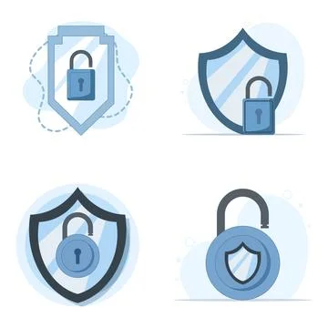 Set of cartoon shield and padlock vector, cybersecurity and data protection. Stockillustratie