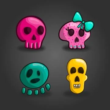Set of cartoon skulls Illustrazione stock