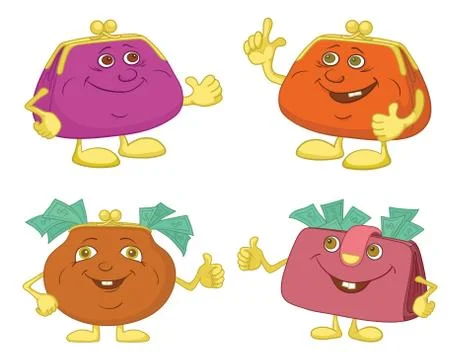 Set cartoon smiling purses Stock Illustration
