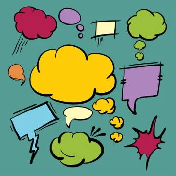 Set of cartoon speech bubbles on a green background. Vector 库存插图