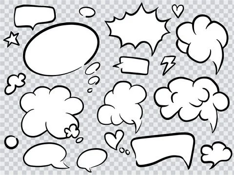 Set of Cartoon talk bubble. Speech clouds hand drawn art. Vector Stock Illustration