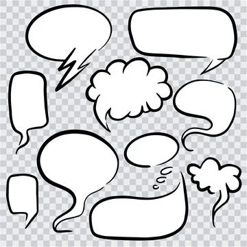 Set of Cartoon talk bubble. Speech clouds hand drawn art. Vector Stock Illustration
