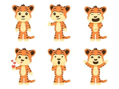 Set cartoon tiger cubs Stock Illustration