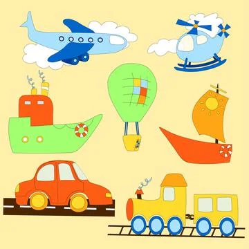 Set of cartoon transportation element set Stock Illustration
