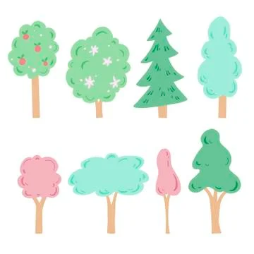 Set of cartoon tree. Vector illustration. Stock Illustration