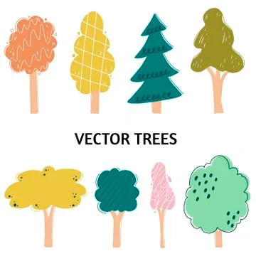 Set of cartoon tree. Vector illustration. Stock Illustration