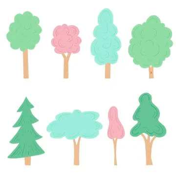 Set of cartoon tree. Vector illustration. Stock Illustration