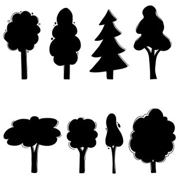 Set of cartoon tree. Vector illustration. Stock Illustration