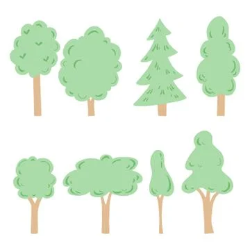 Set of cartoon tree. Vector illustration. Stock Illustration