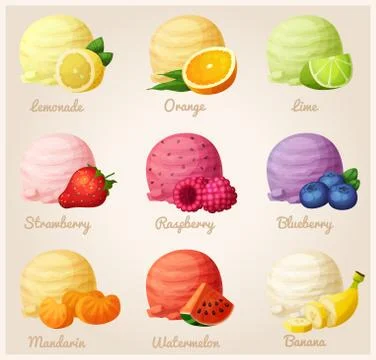 Set of cartoon vector icons. Ice cream scoops Stock Illustration