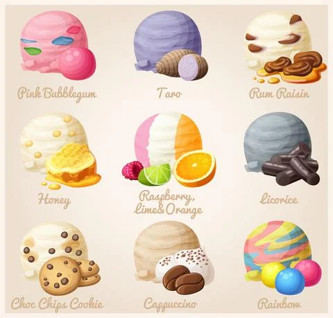 Set of cartoon vector icons. Ice cream scoops Stock Illustration
