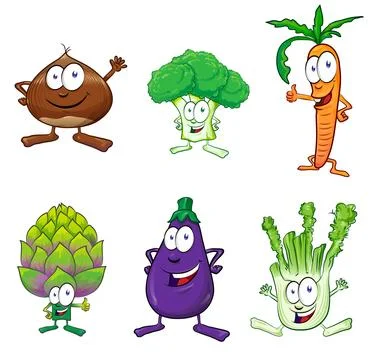 Set  of cartoon vegetable characters. vector illustration Stock Illustration