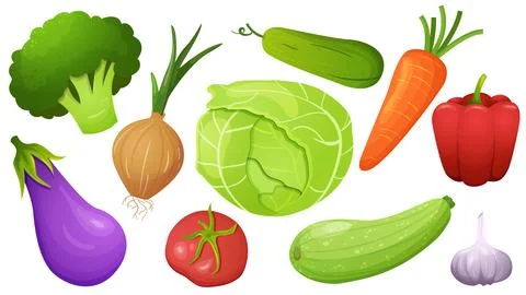 Set of cartoon vegetables Stock Illustration