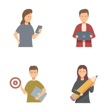 Set of cartoon young professionals using tools Stock Illustration