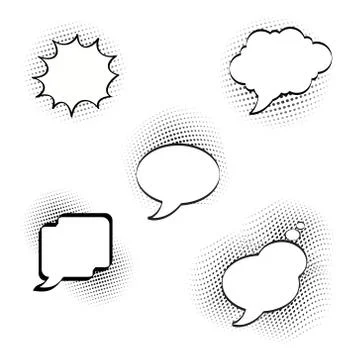 Set of Cartoon,Comic Speech Bubbles, Empty Dialog Clouds with Halftone Dot Ba 스톡 일러스트