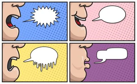 Set of cartoons with empty speech bubbles in pastel color background. Stock Illustration