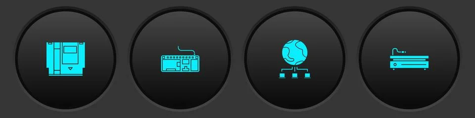 Set Cartridge, Computer keyboard, network and Video game console icon. Vector Stockillustratie