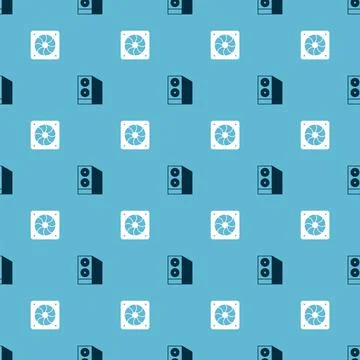 Set Case of computer and Computer cooler on seamless pattern. Vector Stock Illustration