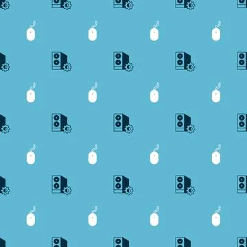 Set Case of computer and Computer mouse on seamless pattern. Vector Stock Illustration
