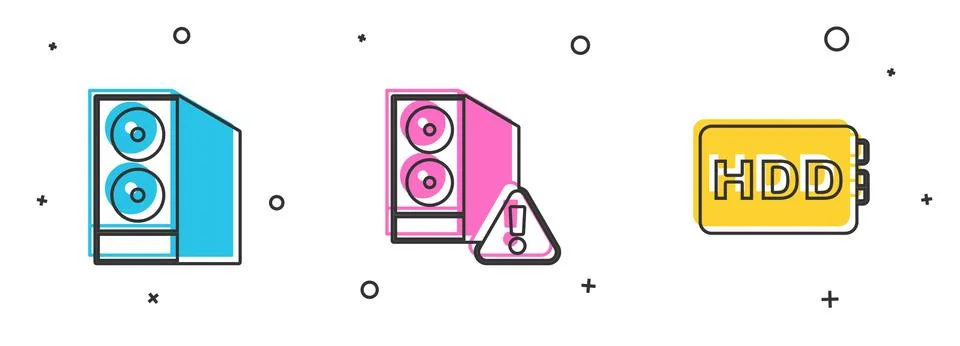 Set Case of computer, and Hard disk drive HDD icon. Vector イラスト素材