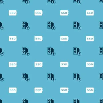 Set Case of computer and SSD card on seamless pattern. Vector Stock Illustration