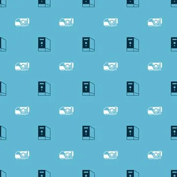 Set Case of computer and Video graphic card on seamless pattern. Vector Illustrazione stock