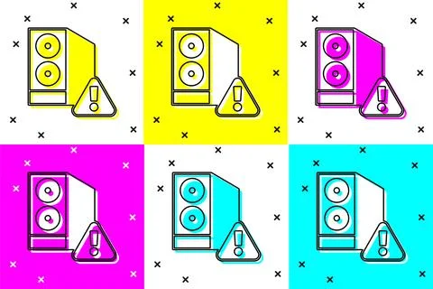 Set Case of computer with exclamation mark icon isolated on color background. Stock Illustration