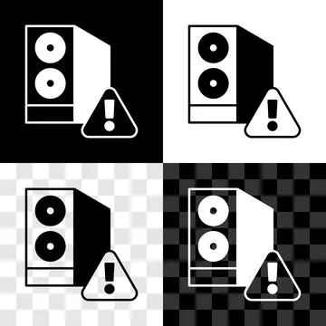 Set Case of computer with exclamation mark icon isolated on black and white.. Stock Illustration