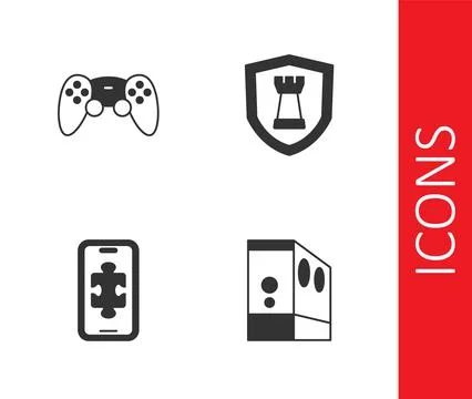 Set Case of computer, Game controller or joystick, Mobile gaming and Chess sh Illustrazione stock