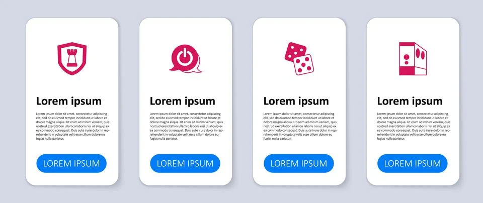 Set Case of computer, Game dice, Power button and Chess shield. Business Stock Illustration