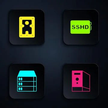 Set Case of computer, Hard disk drive HDD, Server, Data, Web Hosting and SSHD 스톡 일러스트