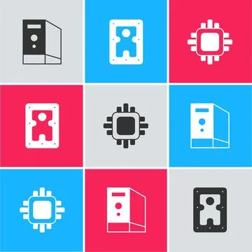 Set Case of computer, Hard disk drive HDD and Processor with CPU icon. Vector イラスト素材