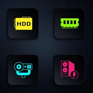 Set Case of computer, Hard disk drive HDD, Web camera and RAM, random acces.. 스톡 일러스트