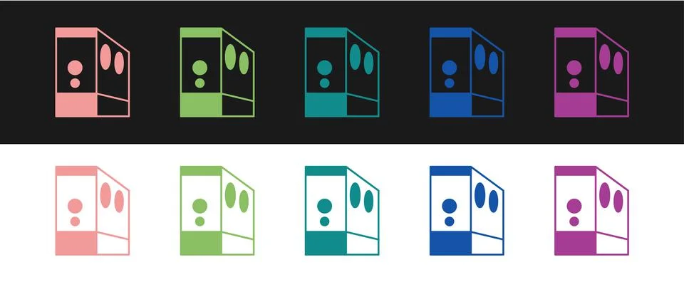 Set Case of computer icon isolated on black and white background. Computer Stockillustratie