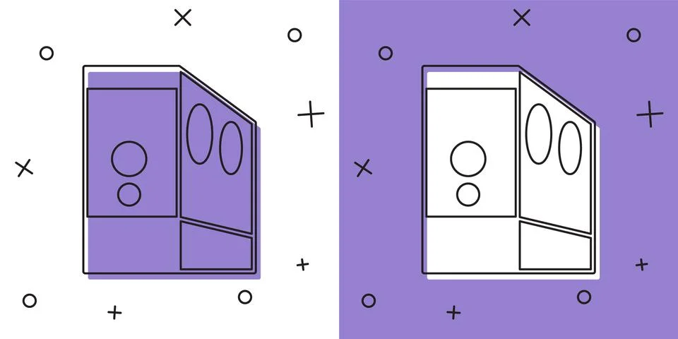 Set Case of computer icon isolated on white and purple background. Computer Illustrazione stock