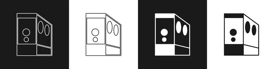 Set Case of computer icon isolated on black and white background. Computer Illustration