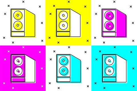 Set Case of computer icon isolated on color background. Computer server. Wo.. Illustrazione stock