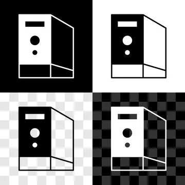 Set Case of computer icon isolated on black and white, transparent backgrou.. 库存插图