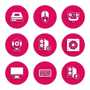 Set Case of computer, Keyboard, Computer cooler, monitor screen, Web camera, and 스톡 일러스트