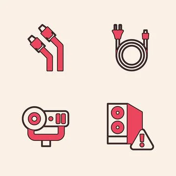 Set Case of computer, LAN cable network internet, Electric plug and Web camera Illustrazione stock