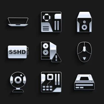 Set Case of computer, Motherboard digital chip, Optical disc drive, Computer Stock Illustration