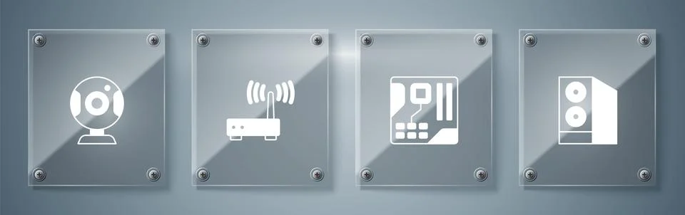 Set Case of computer, Motherboard digital chip, Router and wi-fi signal and.. 스톡 일러스트