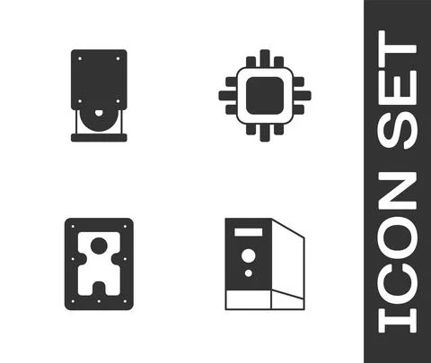 Set Case of computer, Optical disc drive, Hard disk HDD and Processor with CPU 스톡 일러스트