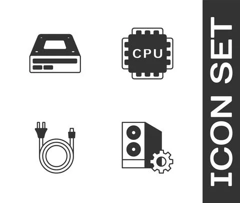 Set Case of computer, Optical disc drive, Electric plug and Processor with CPU Stock Illustration