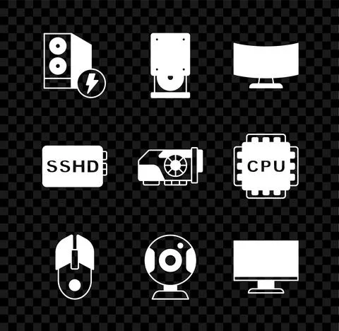 Set Case of computer, Optical disc drive, Computer monitor screen, mouse, Web Stockillustratie