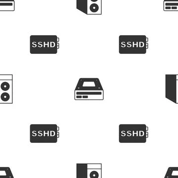Set Case of computer, Optical disc drive and SSHD card on seamless pattern... Illustrazione stock