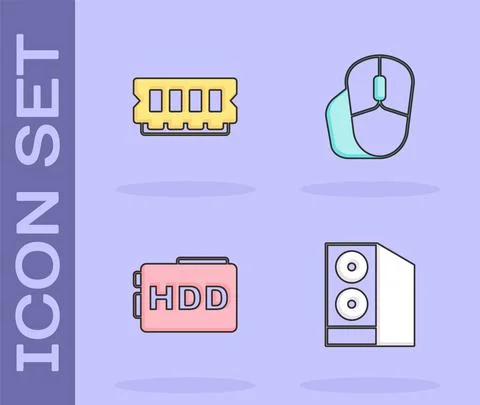 Set Case of computer, RAM, random access memory, Hard disk drive HDD and Comp Stock Illustration